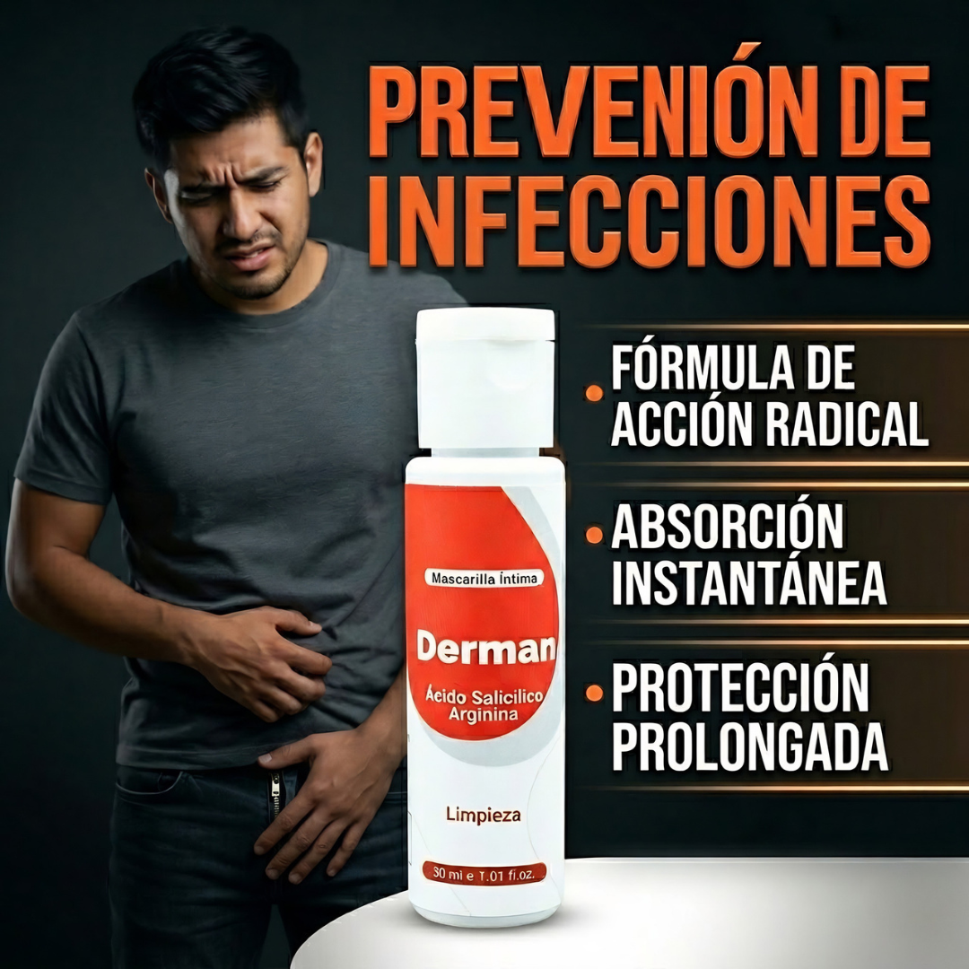 Derman con lista de caracteristicas del producto